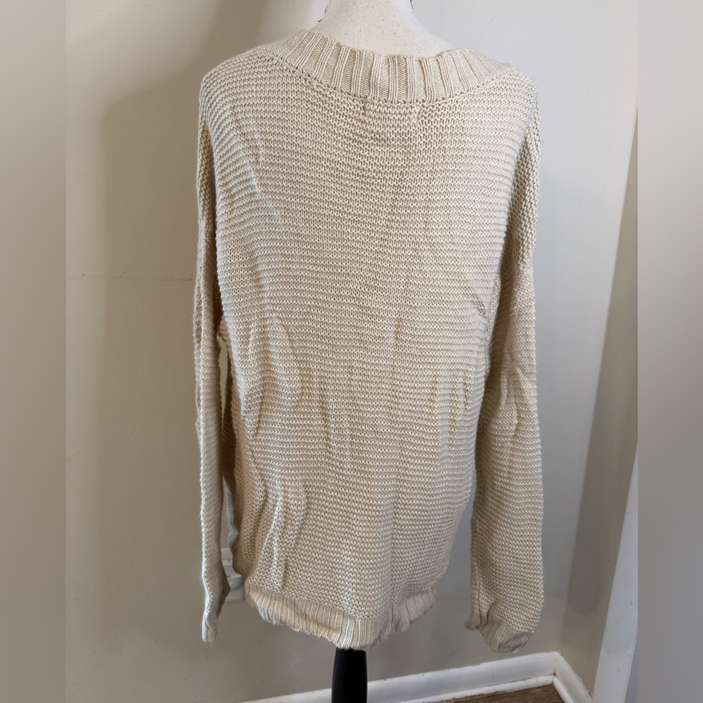 Jack by BB Dakota boho sweater cream chunky knit lace up V neck long sleeves Med - Picture 2 of 10